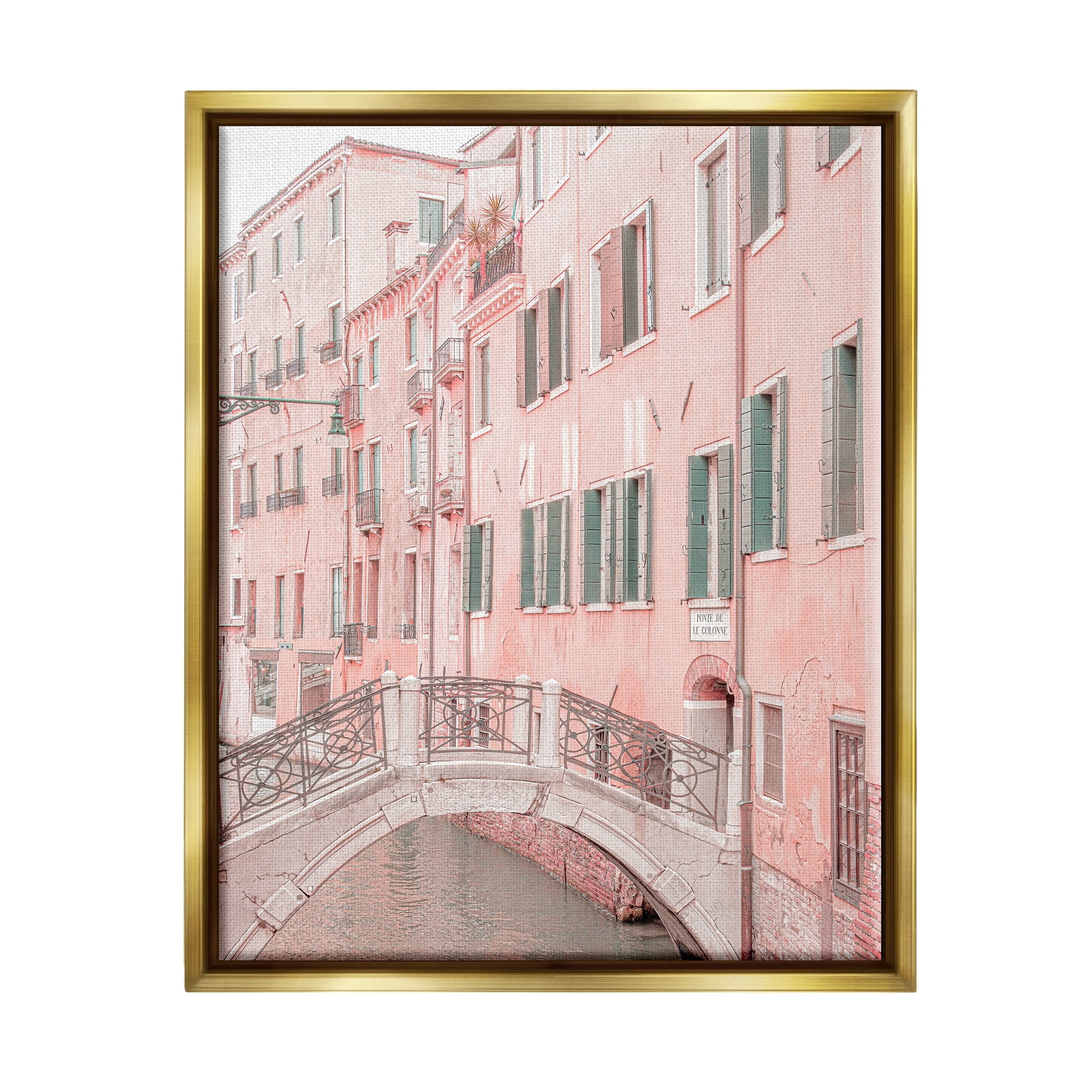 Stupell Industries City Canal Bridge Photography Town & City Photography Gold Floater Framed Art Print Wall Art