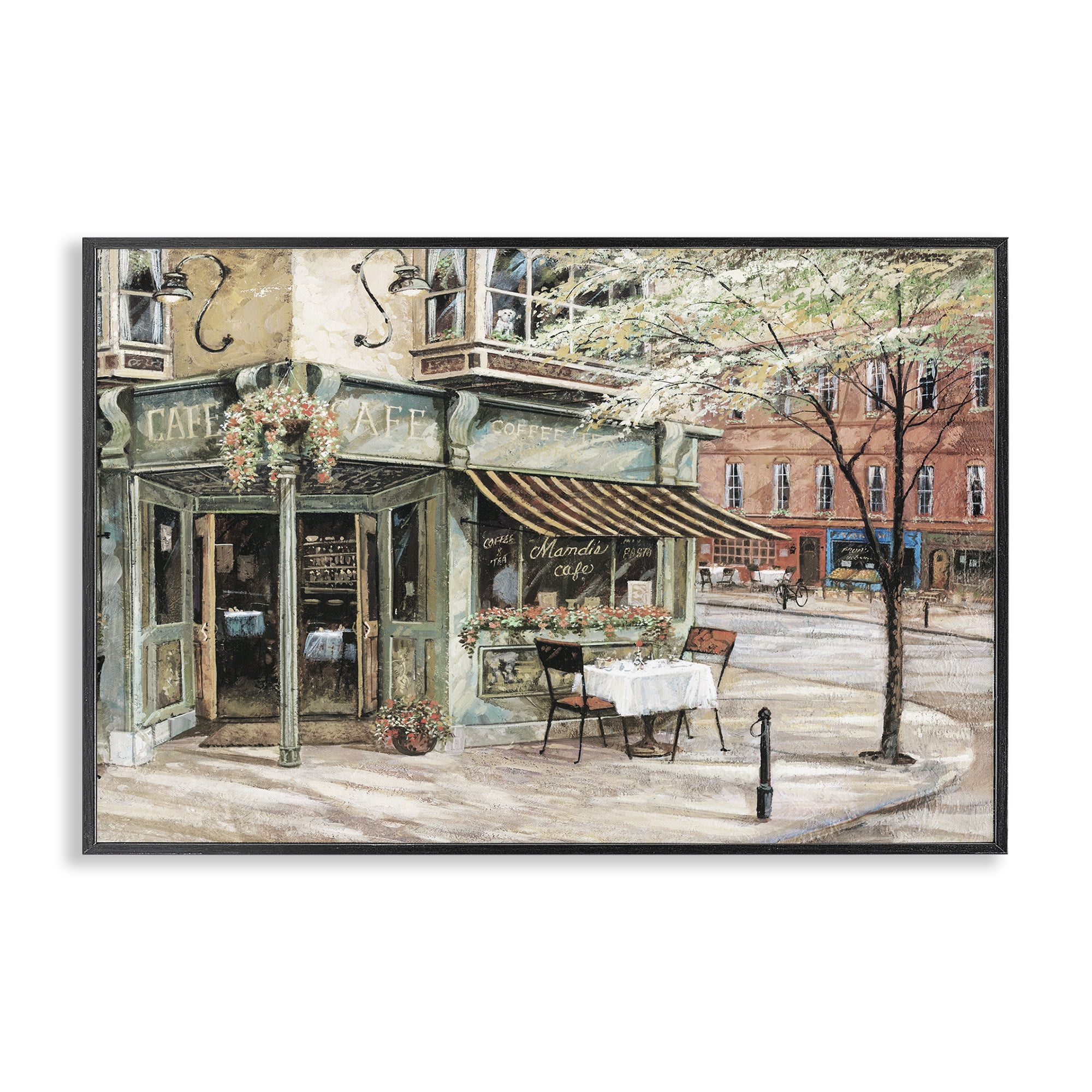 Stupell Industries City Corner Café Scenic & Cityscapes Painting Black Framed Art Print Wall Art, 24 x 16