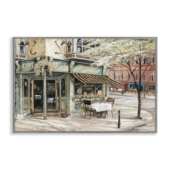 Stupell Industries City Corner Café Scenic & Cityscapes Painting Gray Framed Art Print Wall Art, 24 x 16