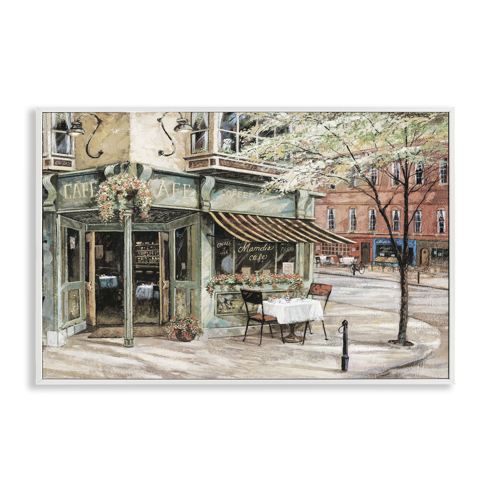 Stupell Industries City Corner Café Scenic & Cityscapes Painting White Framed Art Print Wall Art, 18 x 12