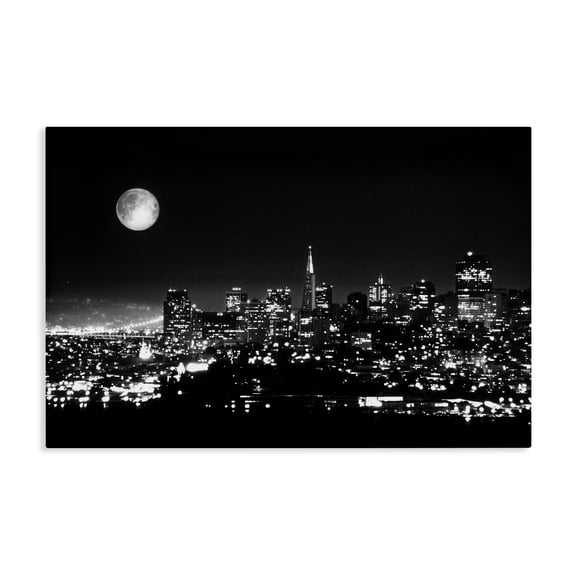 Stupell Industries City Lights at Night Cityscapes Photography Wrapped Canvas Canvas Art Print Wall Art, 24 x 16