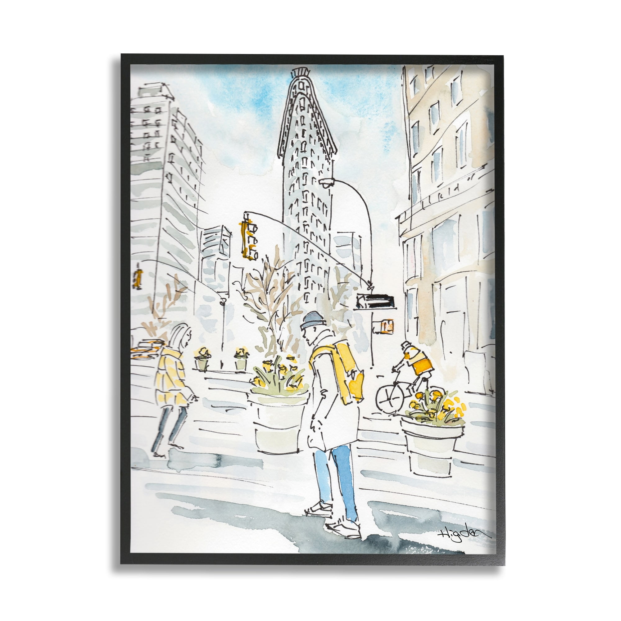 Stupell Industries City People Walking Urban Architecture Watercolor Black Framed by Mark Higden