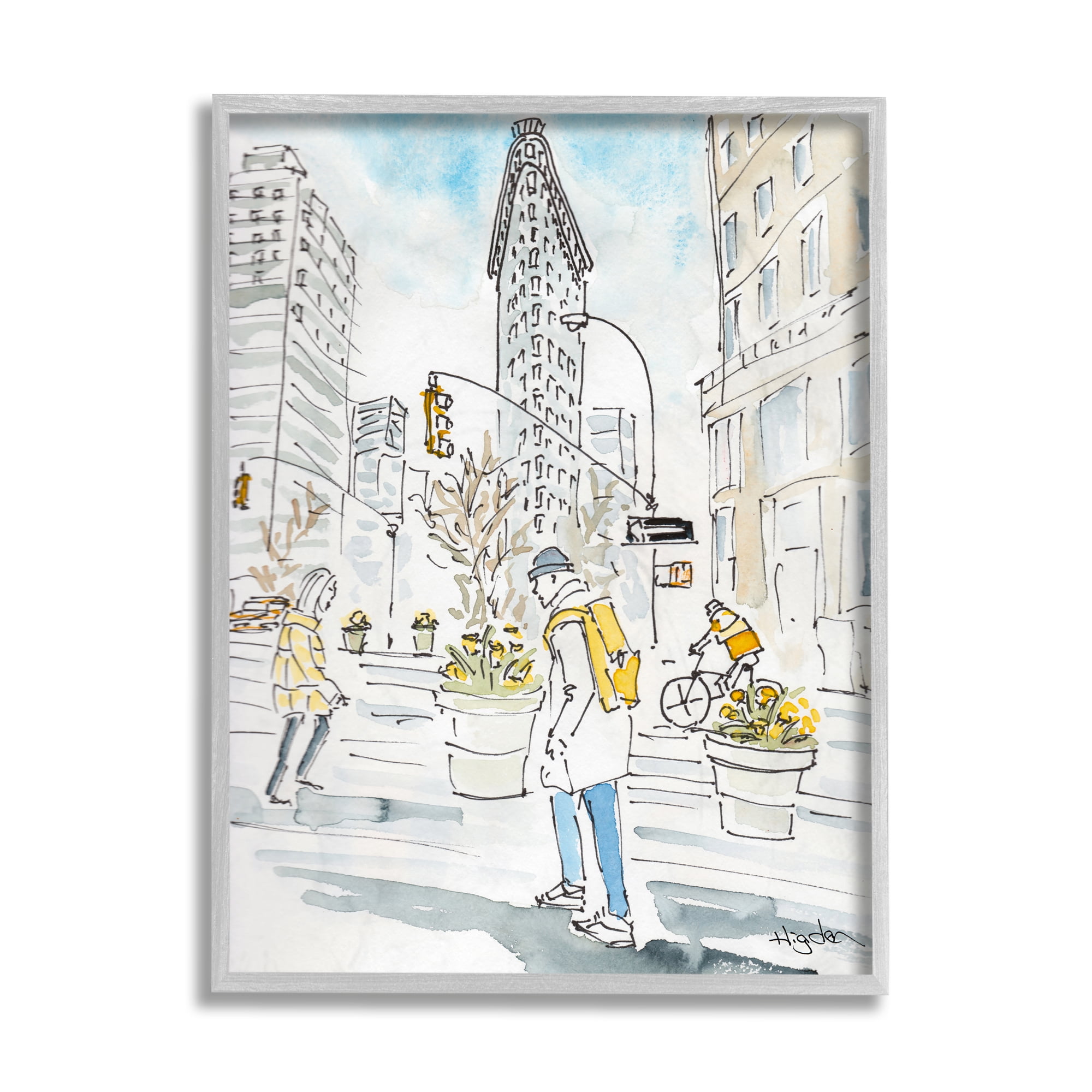 Stupell Industries City People Walking Urban Architecture Watercolor Gray Framed by Mark Higden