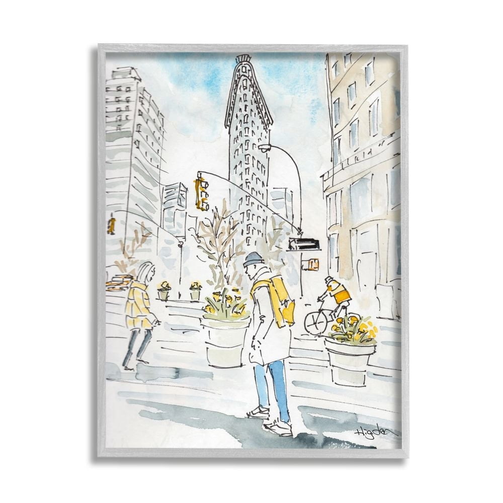 Stupell Industries City People Walking Urban Architecture Watercolor Gray Framed by Mark Higden