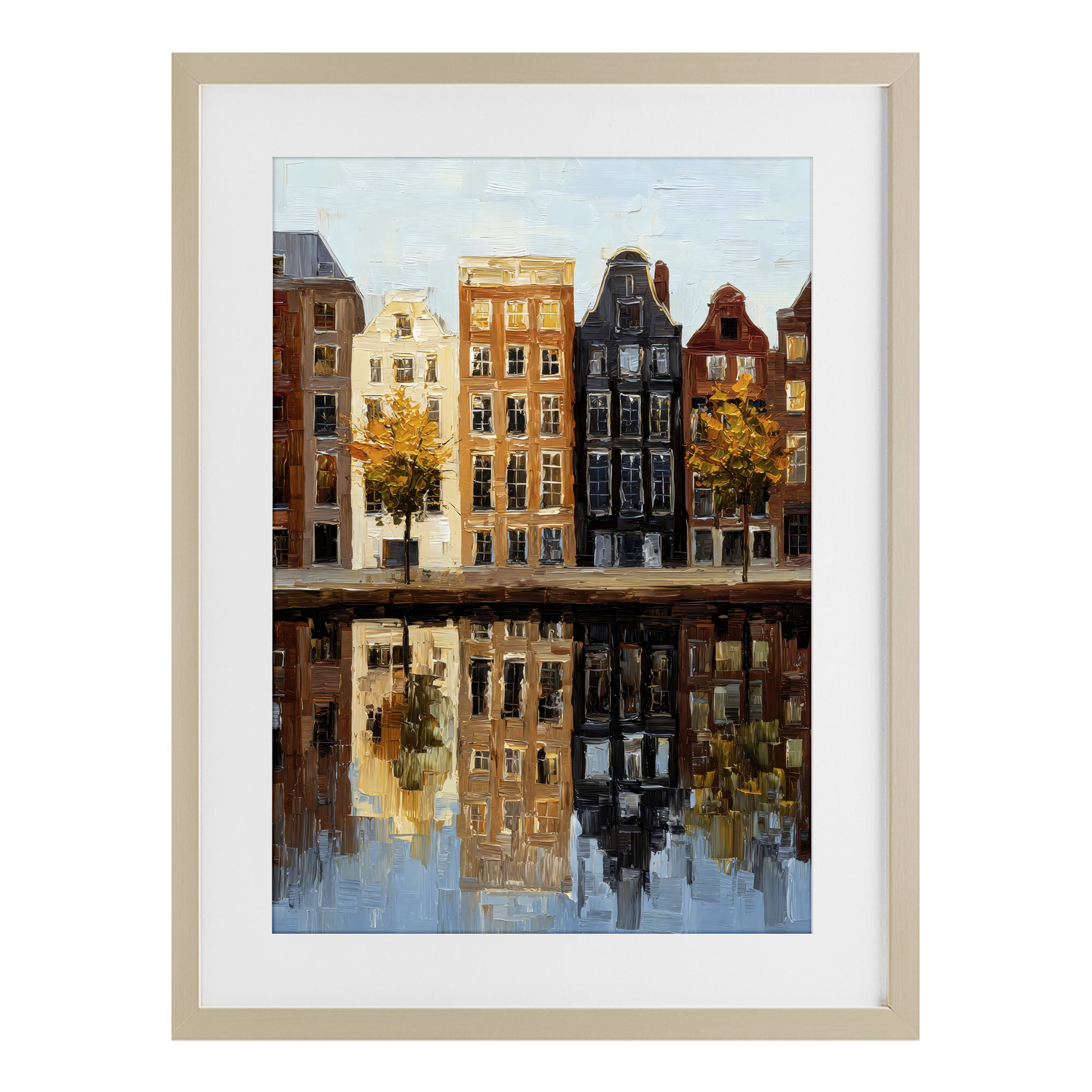 Stupell Industries City Reflection over Canal Birch Framed Print Under Glass, design by Petal Prints Design
