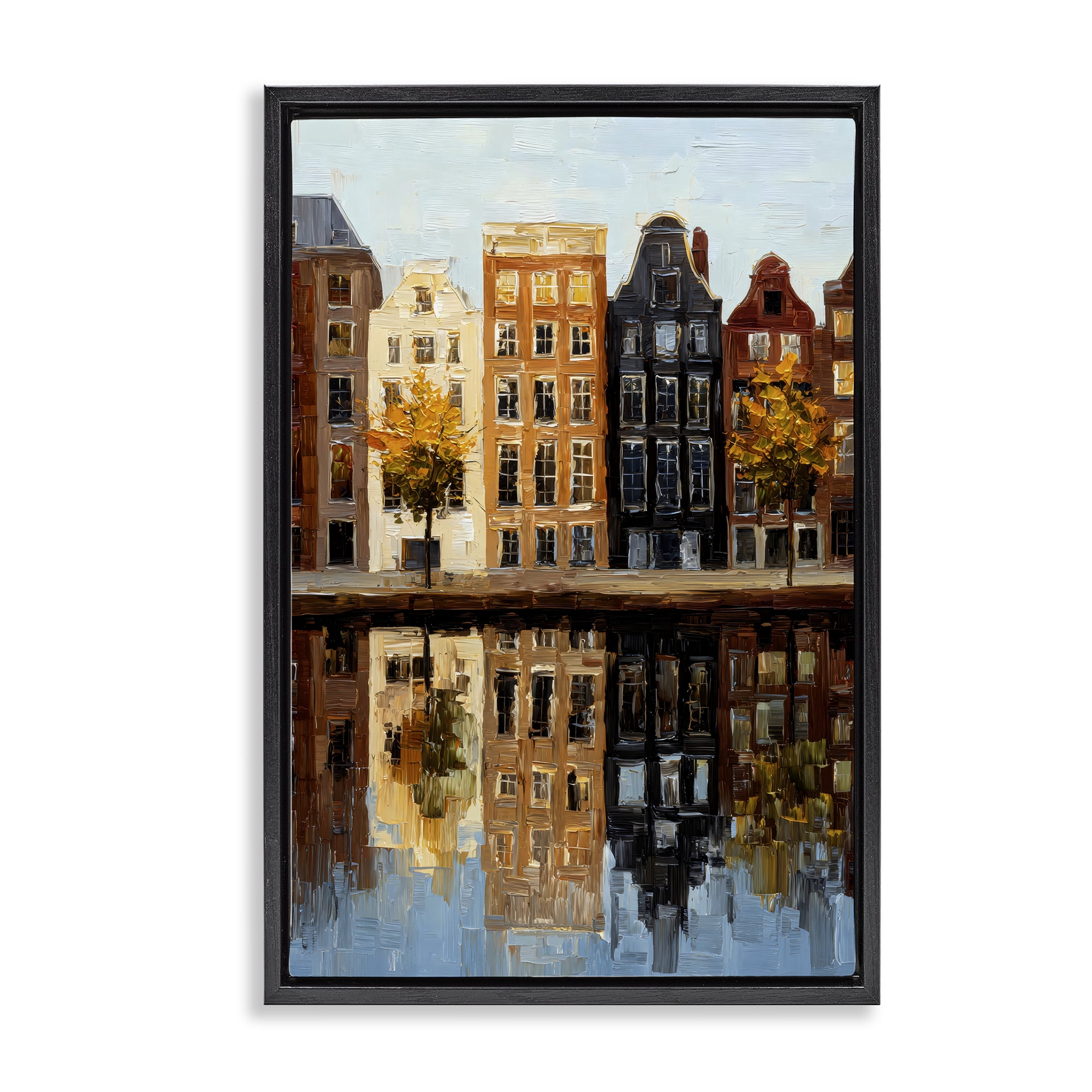 Stupell Industries City Reflection over Canal Black Framed Floater Canvas Wall Art, design by Petal Prints Design