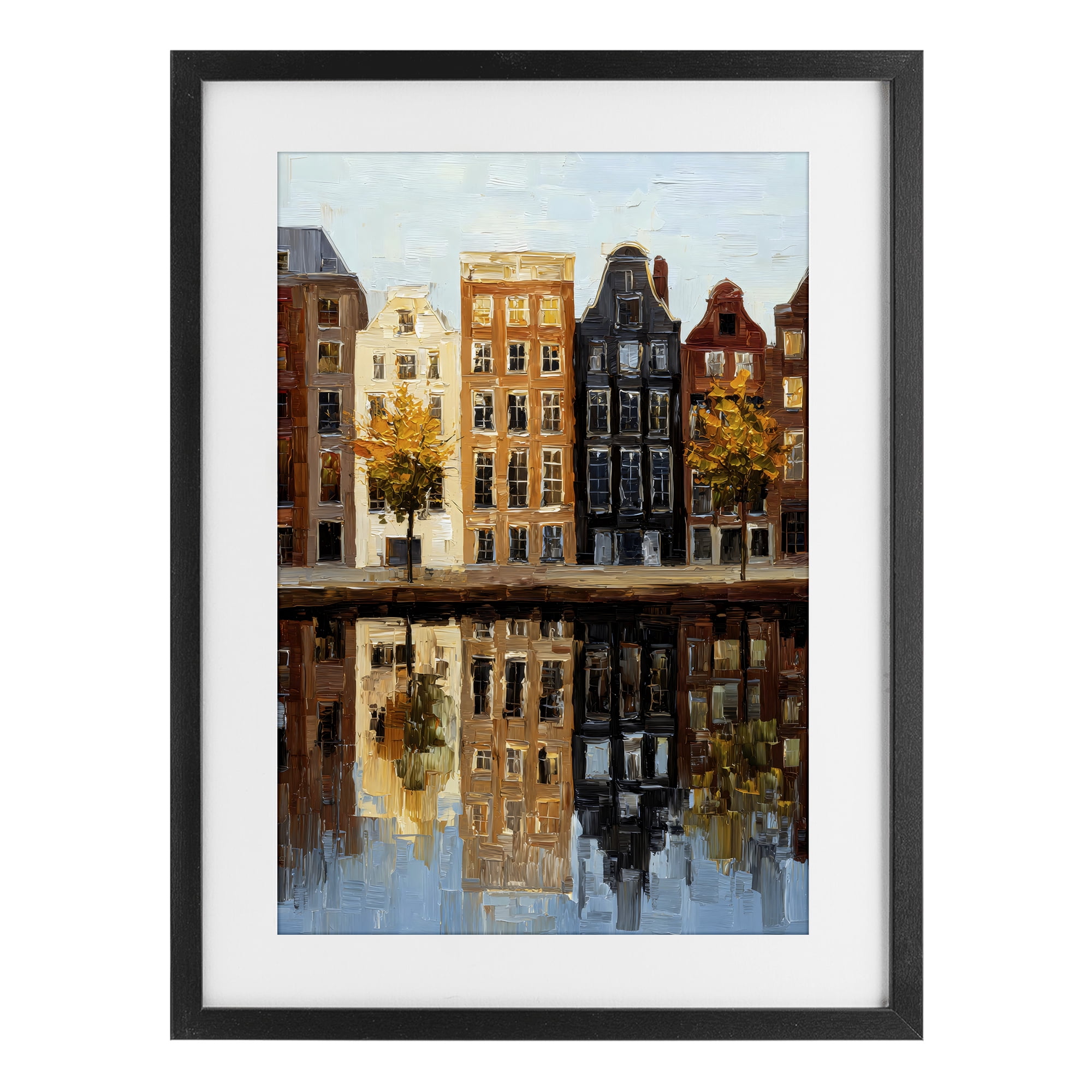 Stupell Industries City Reflection over Canal Black Framed Print Under Glass, design by Petal Prints Design
