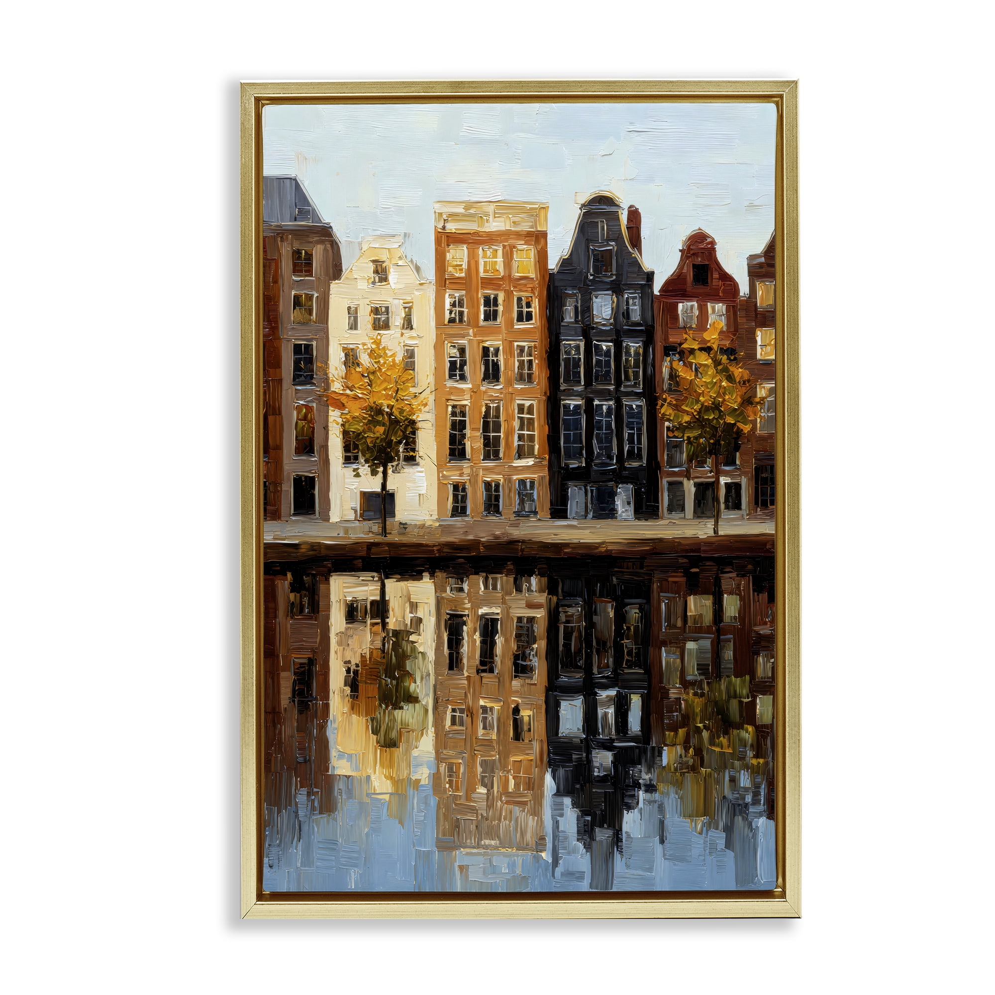 Stupell Industries City Reflection over Canal Gold Framed Floater Canvas Wall Art, design by Petal Prints Design