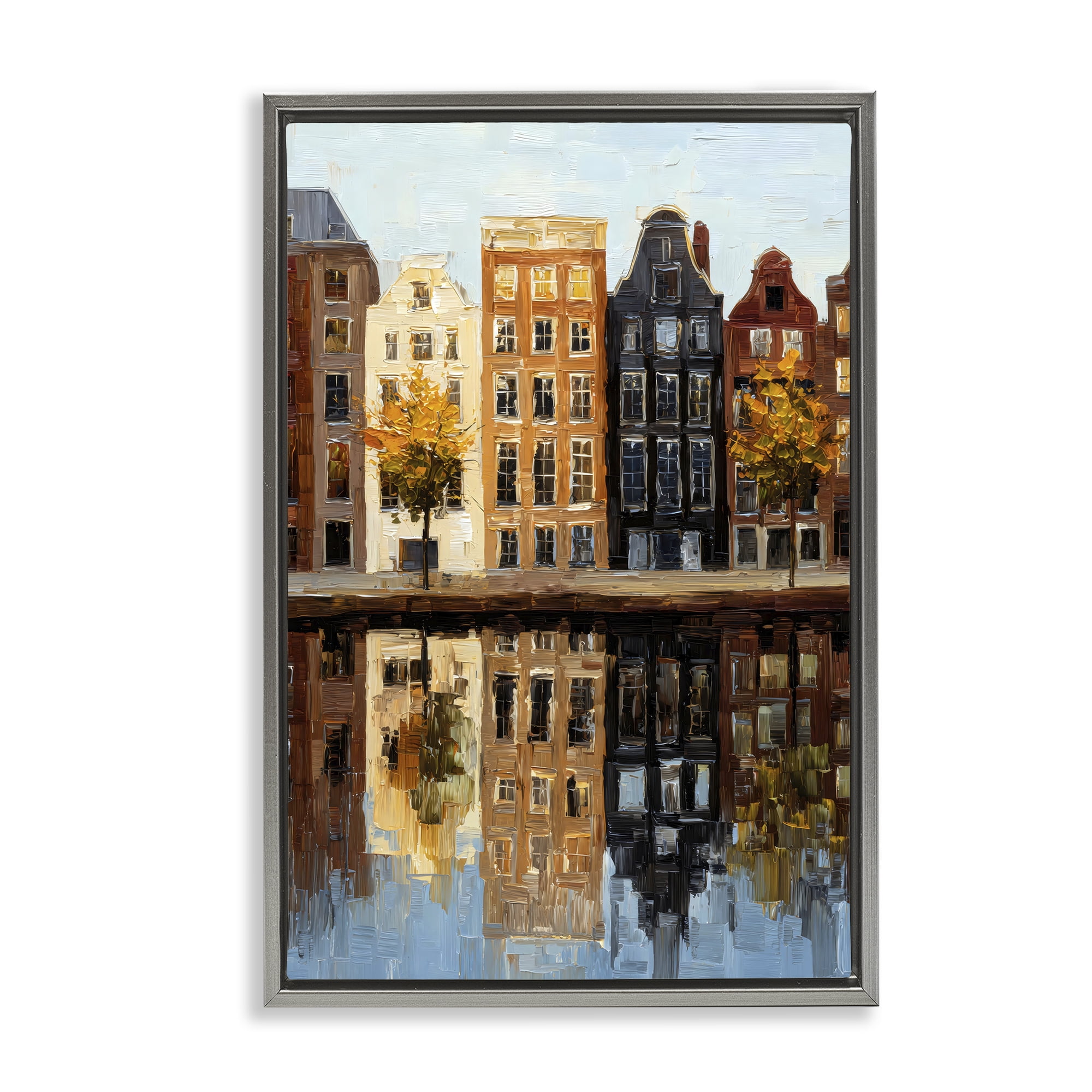 Stupell Industries City Reflection over Canal Gray Framed Floater Canvas Wall Art, design by Petal Prints Design