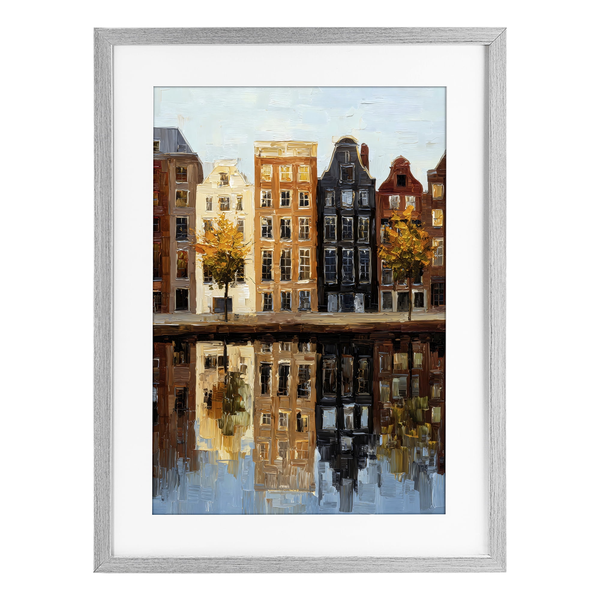 Stupell Industries City Reflection over Canal Gray Framed Print Under Glass, design by Petal Prints Design