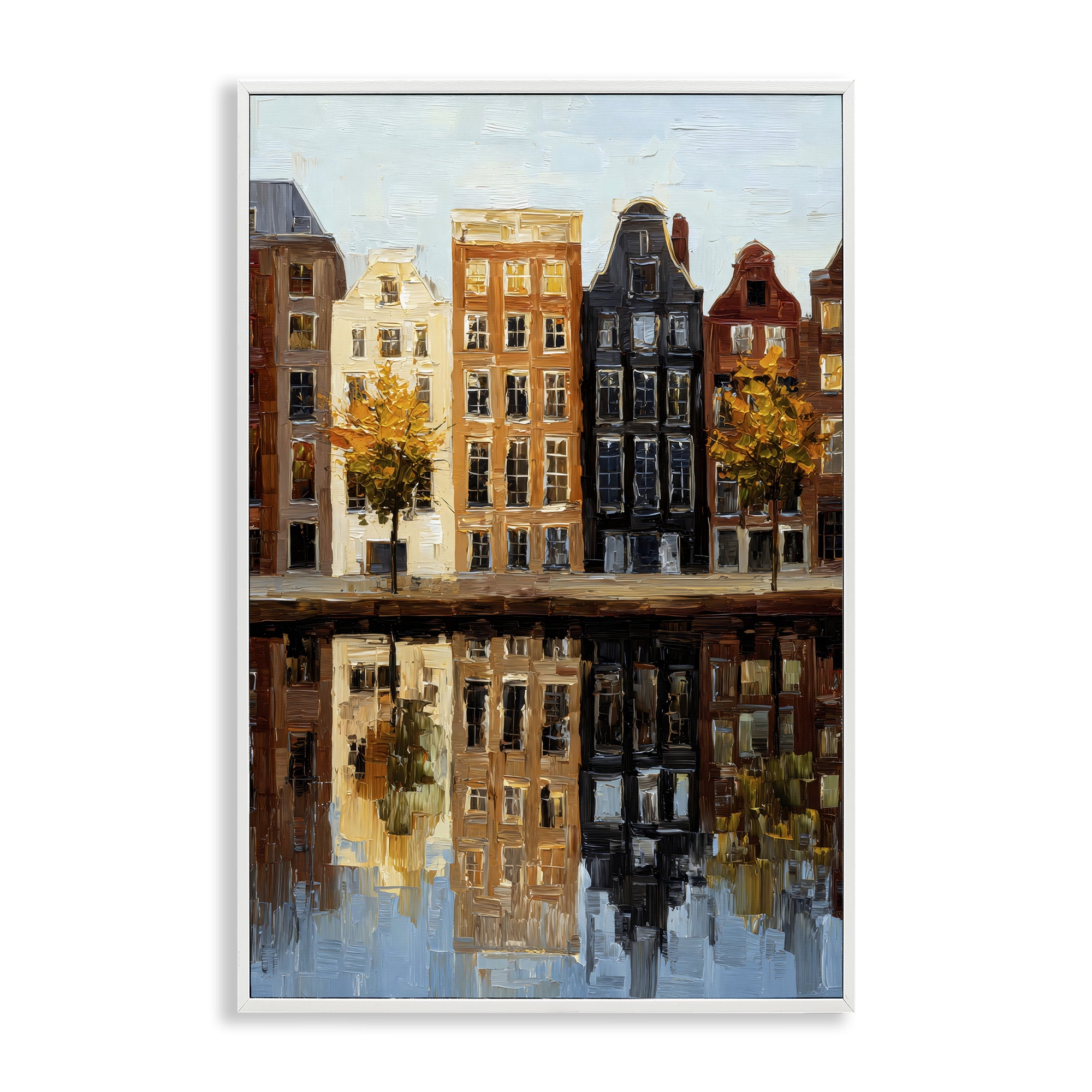 Stupell Industries City Reflection over Canal White Framed Giclee Art, design by Petal Prints Design