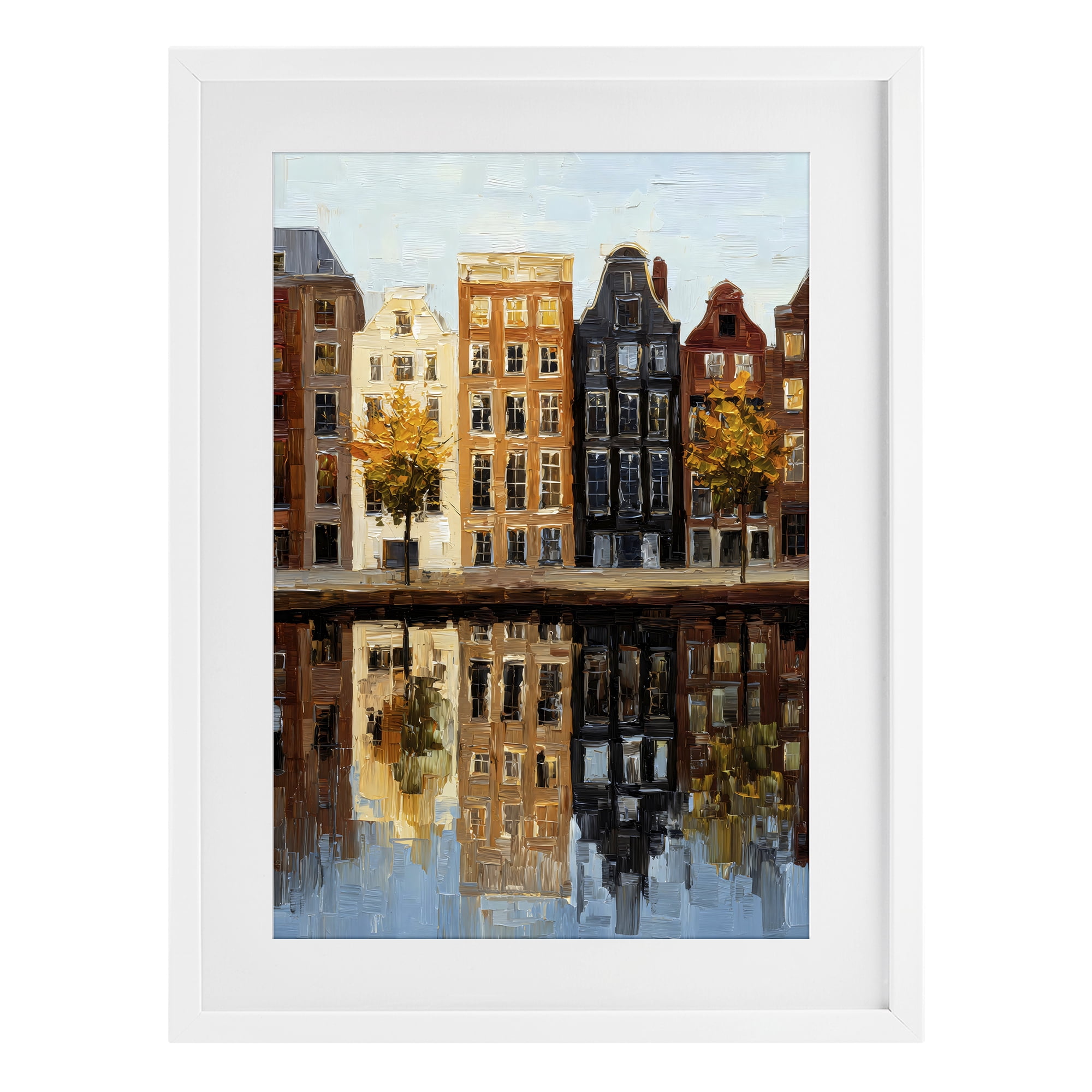 Stupell Industries City Reflection over Canal White Framed Print Under Glass, design by Petal Prints Design