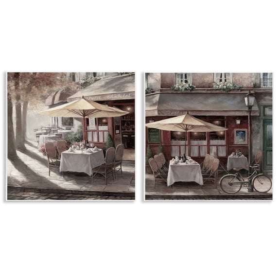Stupell Industries City Restaurant Sidewalk Seating Cityscapes Painting Unframed Art Print Wall Art, 12 x 12, Set of 2