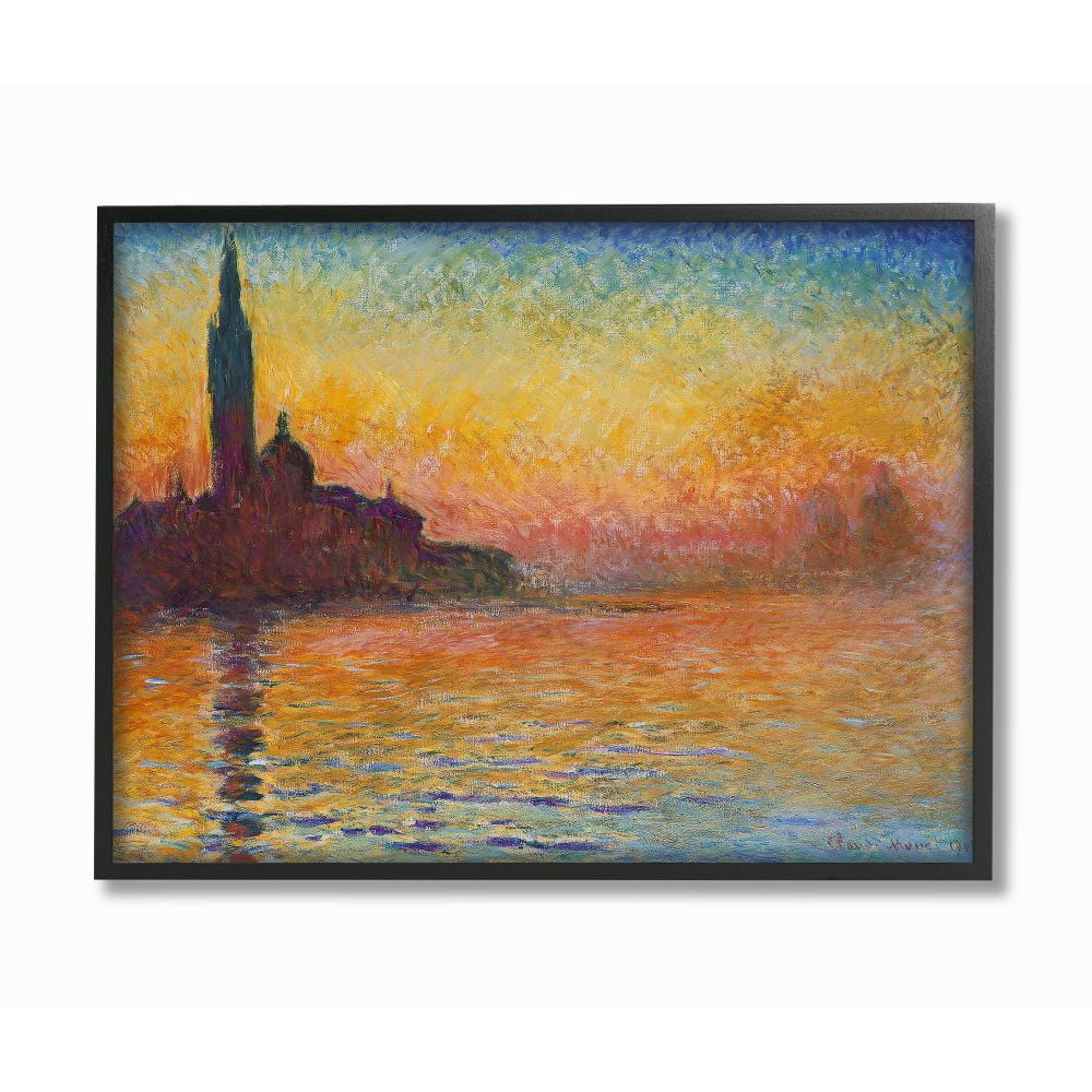 Stupell Industries City Silhouette Rainbow Landscape Monet Classic Painting Black Framed Art Print Wall Art, 16x20, by Claude Monet