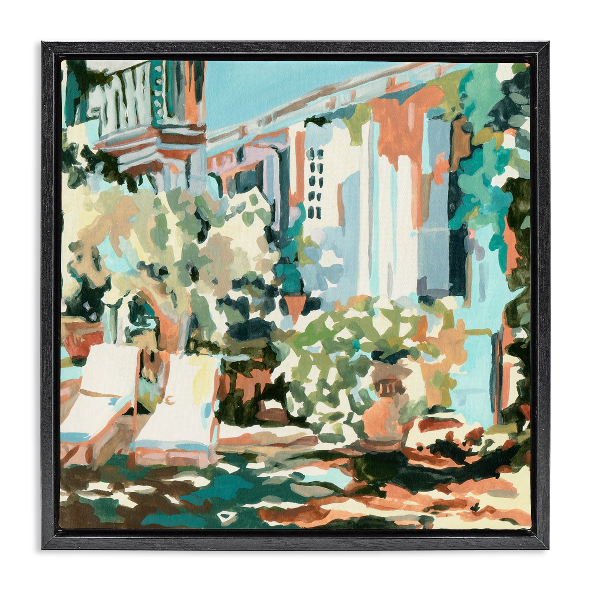 Stupell Industries City Street Abstraction Scenic & Cityscapes Painting Black Floater Framed Canvas Art Print Wall Art, 18 x 18