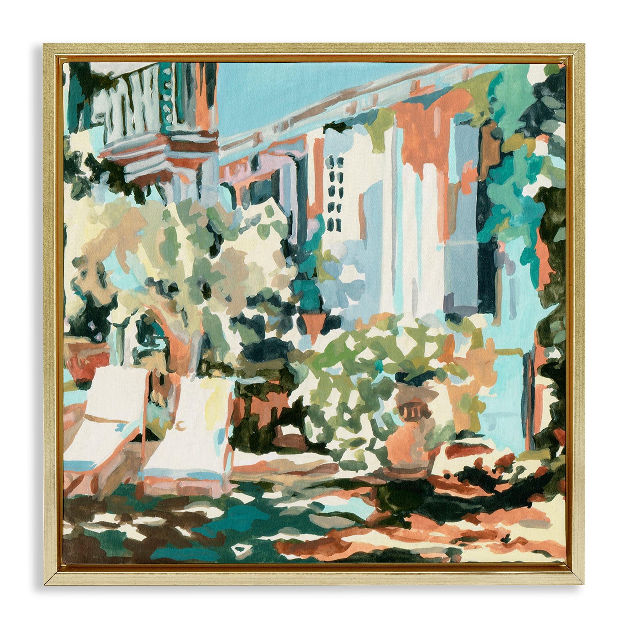 Stupell Industries City Street Abstraction Scenic & Cityscapes Painting Gold Floater Framed Canvas Art Print Wall Art, 25 x 25