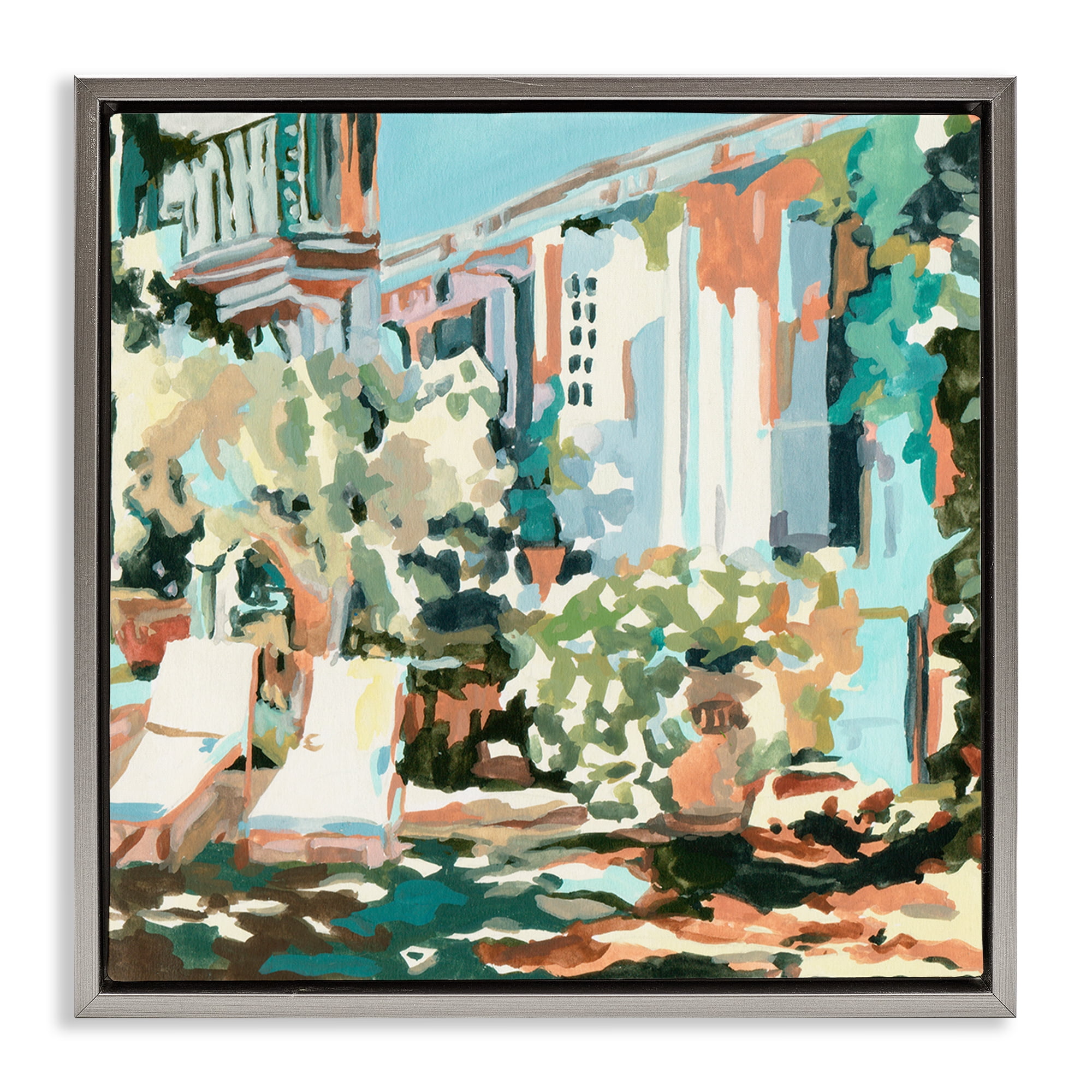 Stupell Industries City Street Abstraction Scenic & Cityscapes Painting Gray Floater Framed Canvas Art Print Wall Art, 18 x 18