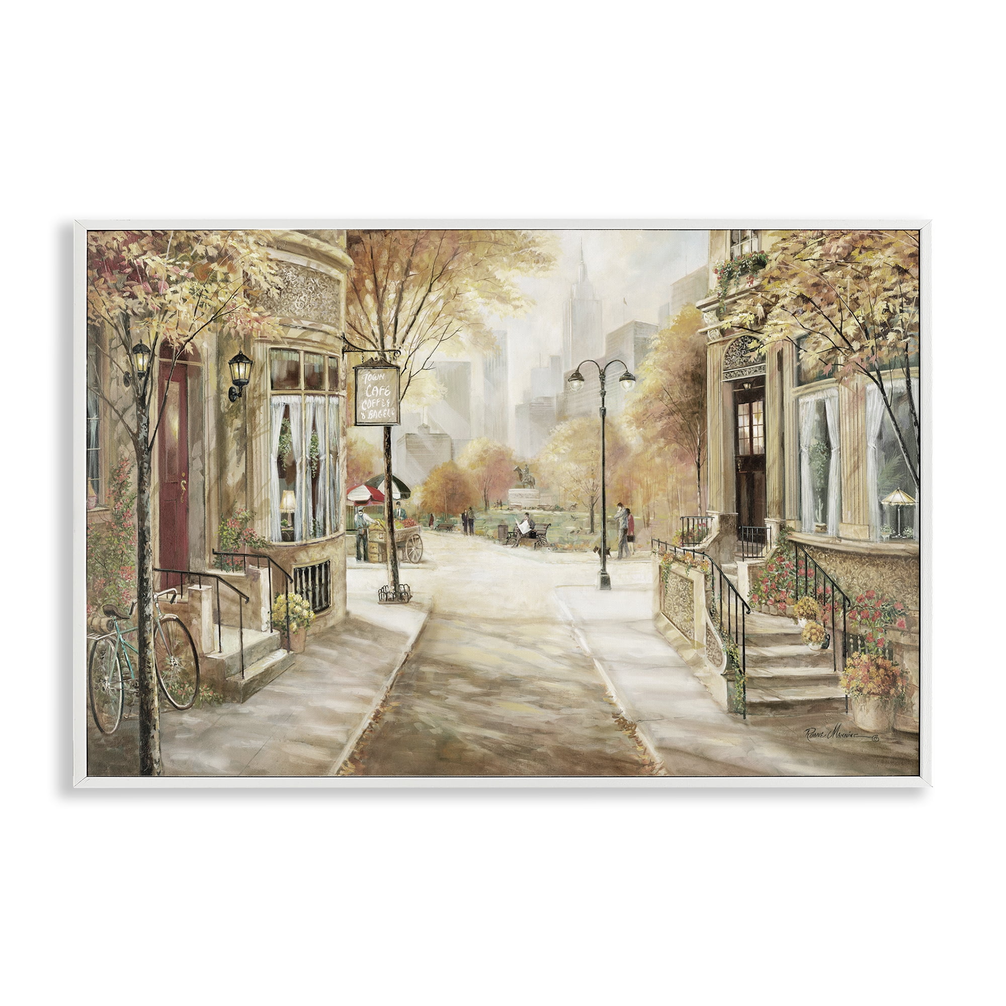Stupell Industries City Street Shopfronts Scenic & Cityscapes Painting White Framed Art Print Wall Art, 18 x 12