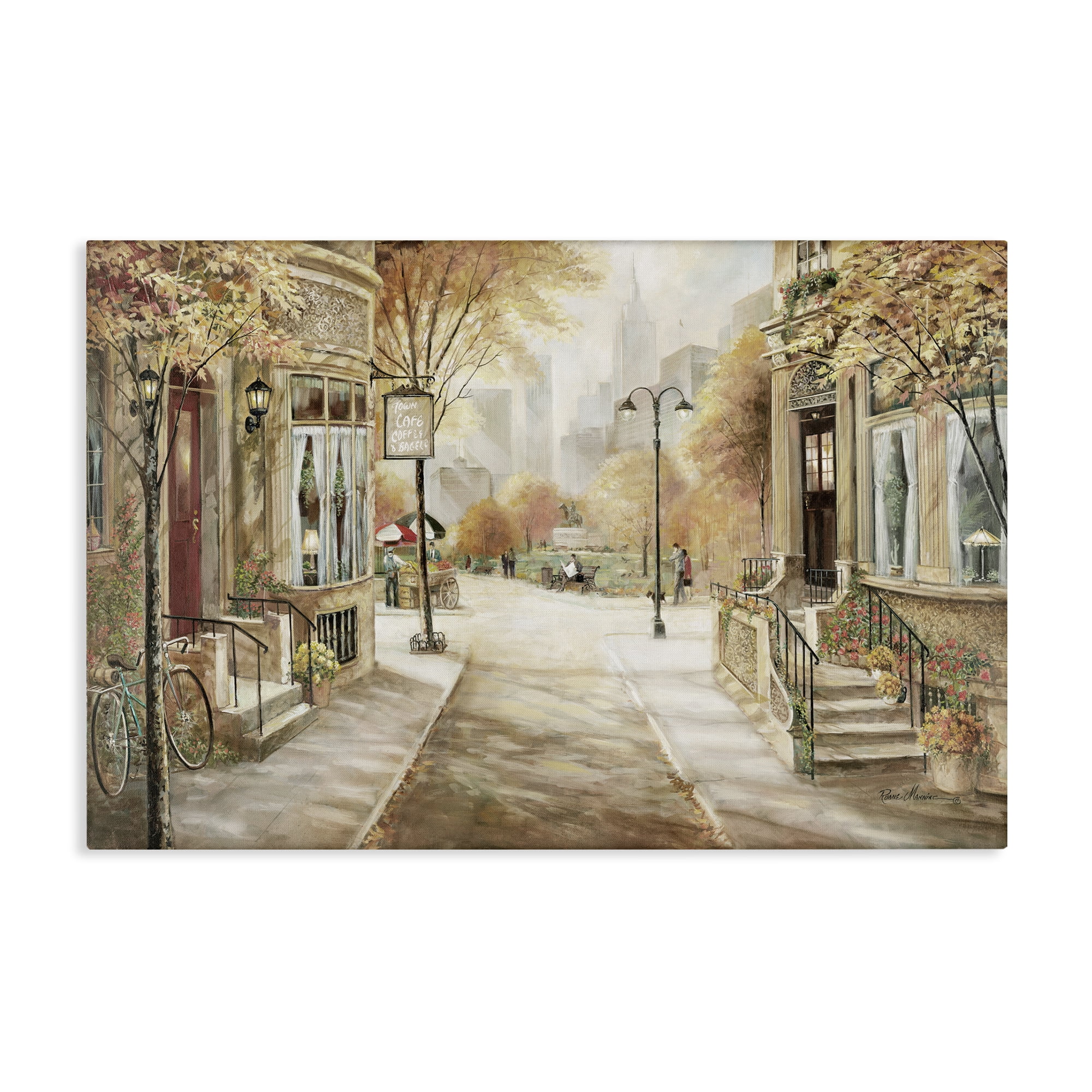 Stupell Industries City Street Shopfronts Scenic & Cityscapes Painting Wrapped Canvas Art Print Wall Art, 24 x 16
