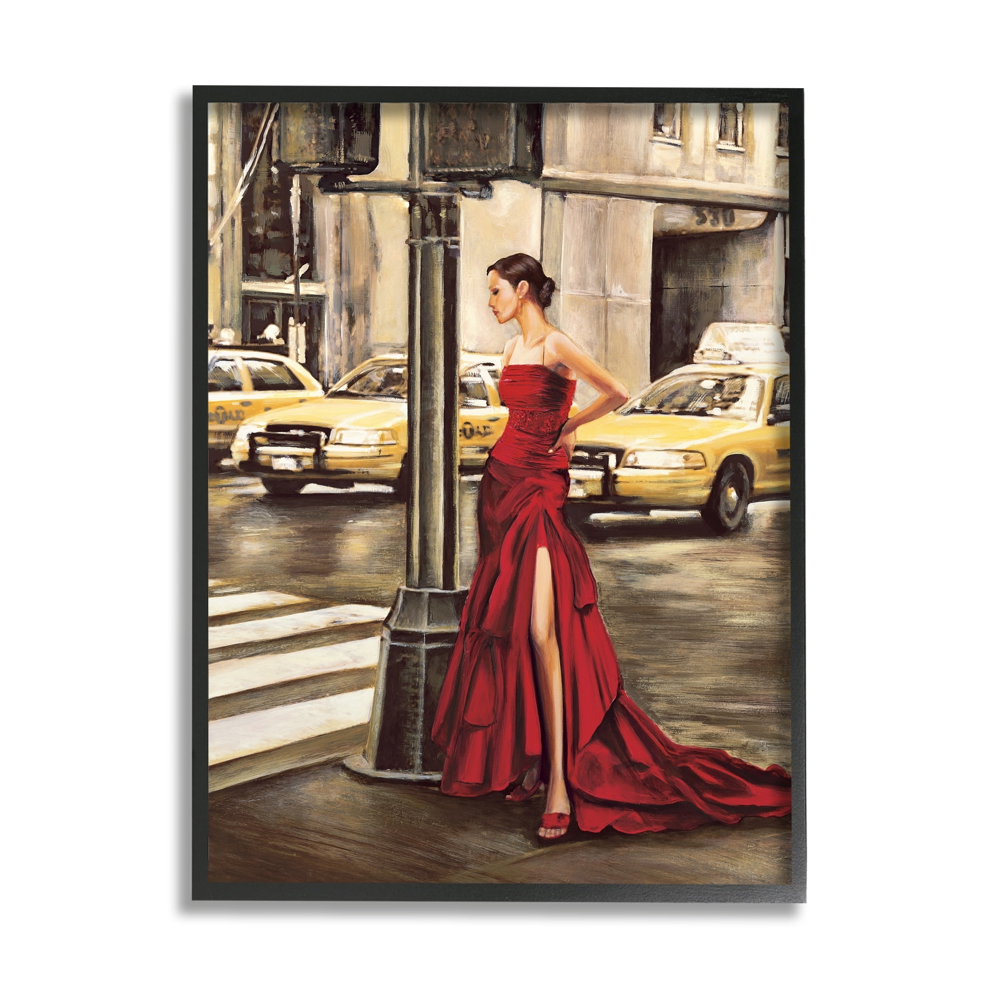 Stupell Industries City Taxi Crosswalk Glam Fashion Red Gown Black Framed by Edoardo Rovere