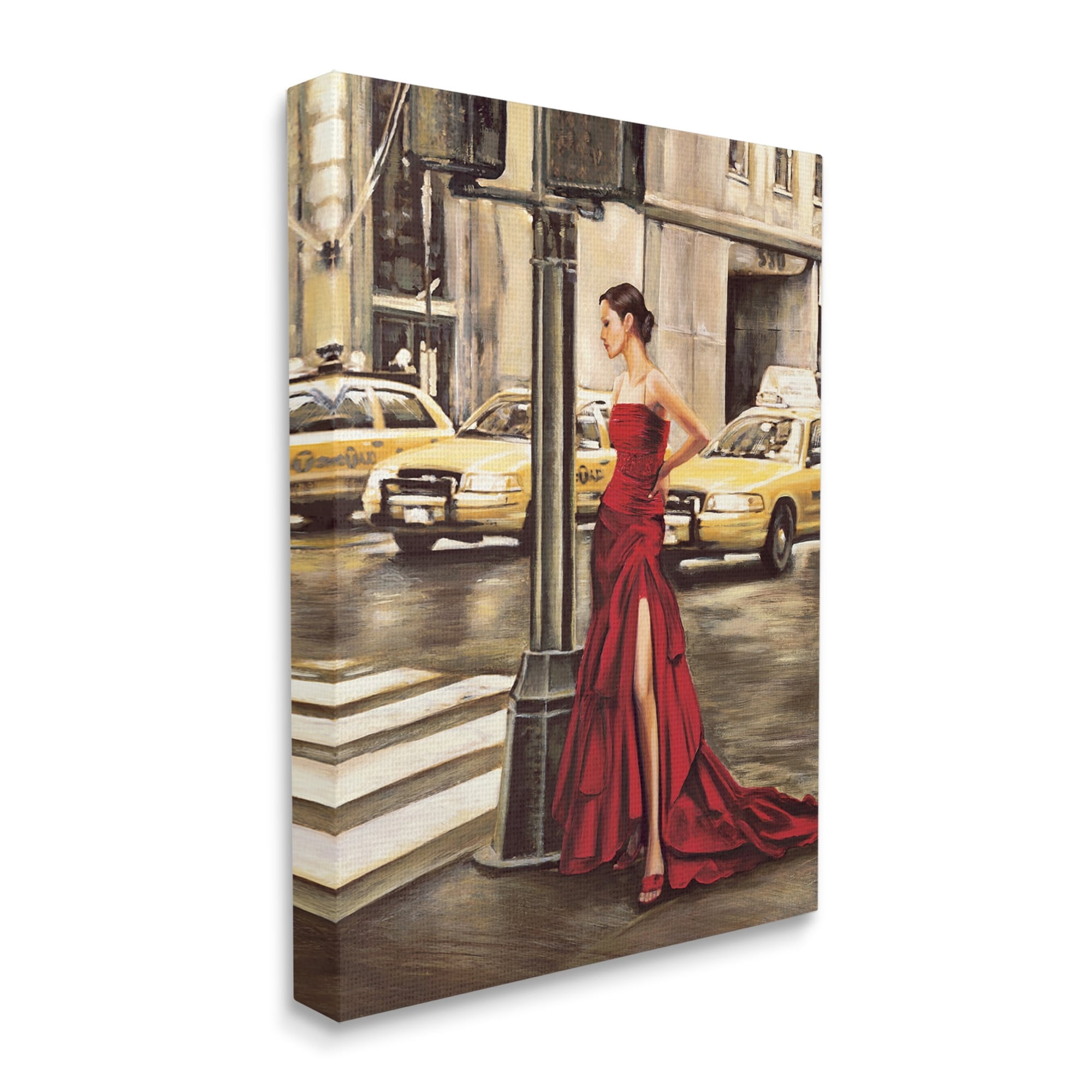 Stupell Industries City Taxi Crosswalk Glam Fashion Red Gown Canvas Wall Art by Edoardo Rovere