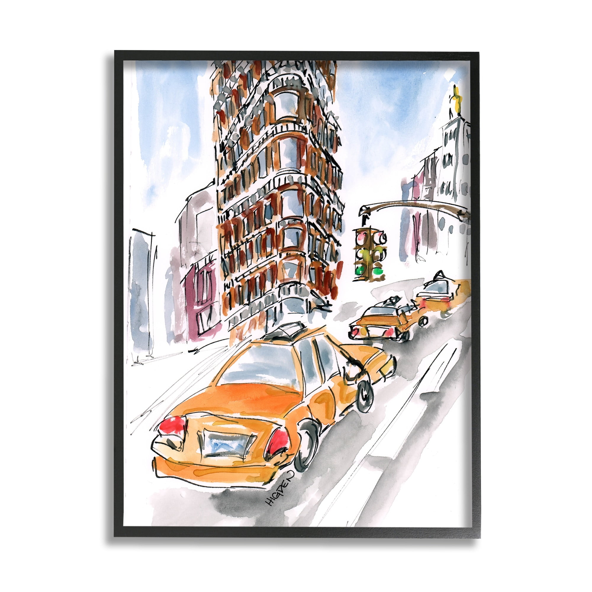 Stupell Industries City Taxis Modern Painting Town & City Painting Black Framed Art Print Wall Art