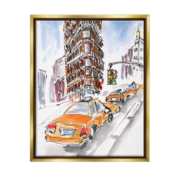 Stupell Industries City Taxis Modern Painting Town & City Painting Gold Floater Framed Art Print Wall Art