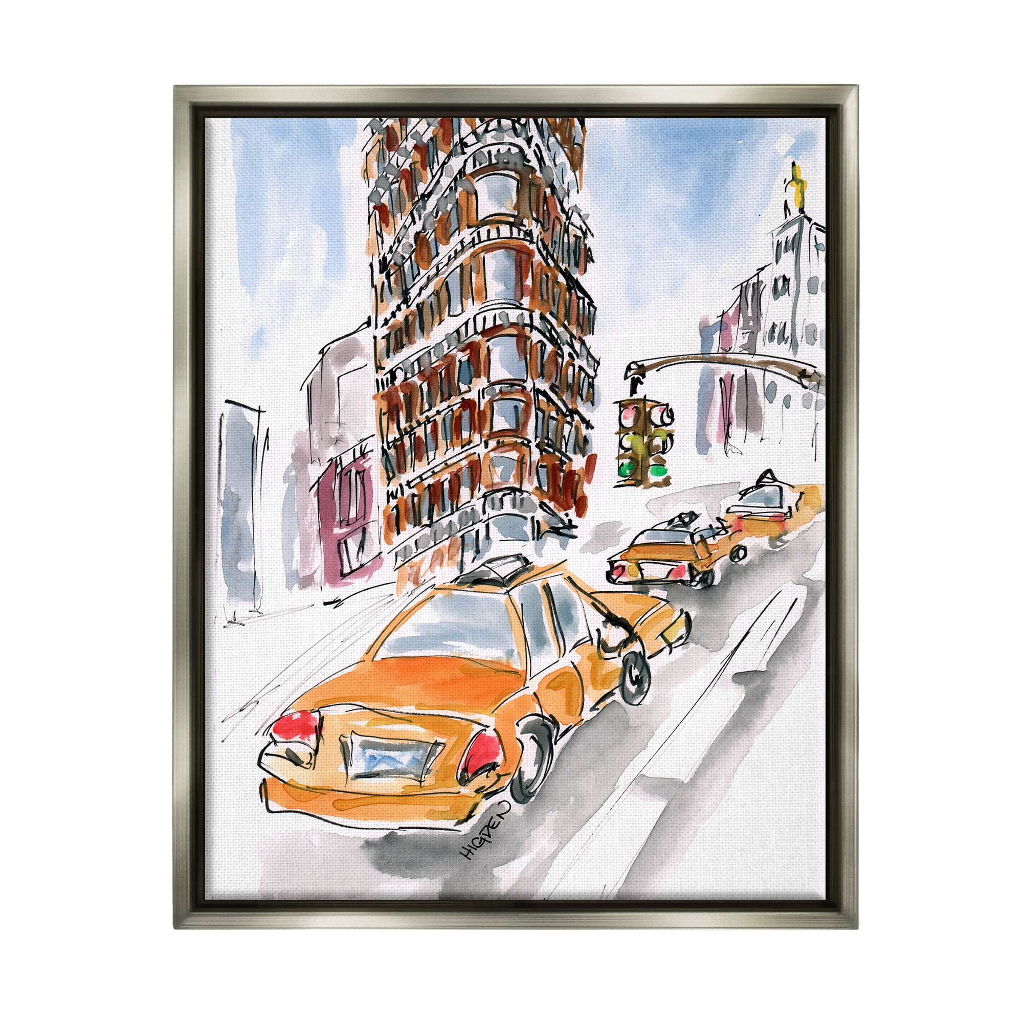 Stupell Industries City Taxis Modern Painting Town & City Painting Gray Floater Framed Art Print Wall Art