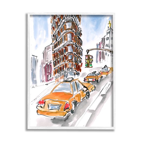Stupell Industries City Taxis Modern Painting Town & City Painting White Framed Art Print Wall Art