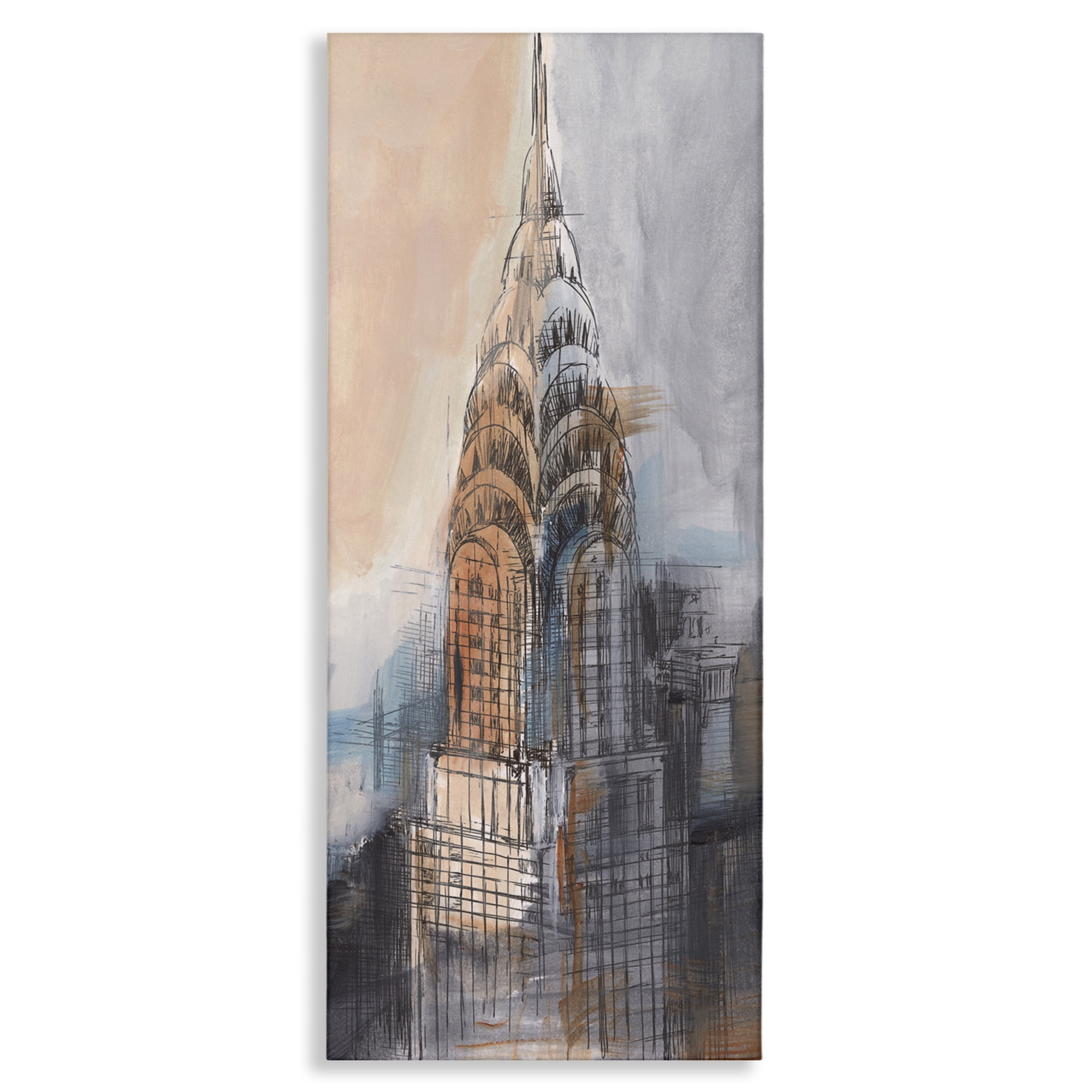 Stupell Industries City Tower Sketch Scenic & Cityscapes Painting Wrapped Canvas Art Print Wall Art, 13 x 30