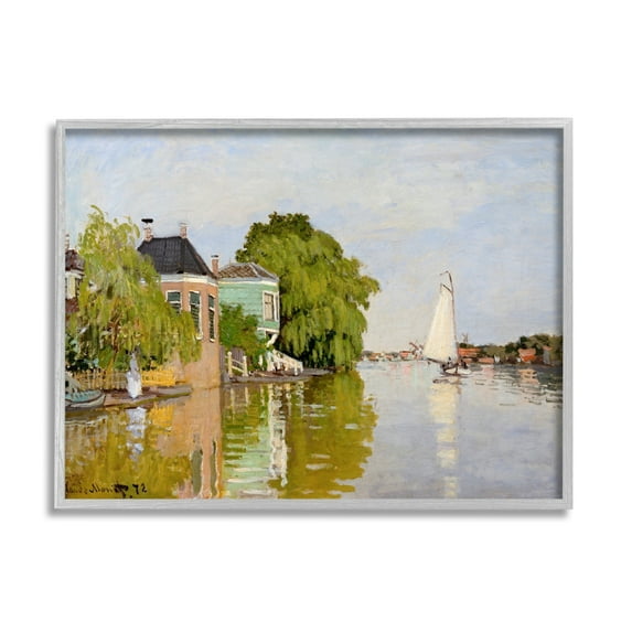 Stupell Industries City Town Along Water Canal Sailboats Reflection Painting Gray Framed Art Print Wall Art, Design by Lettered and Lined