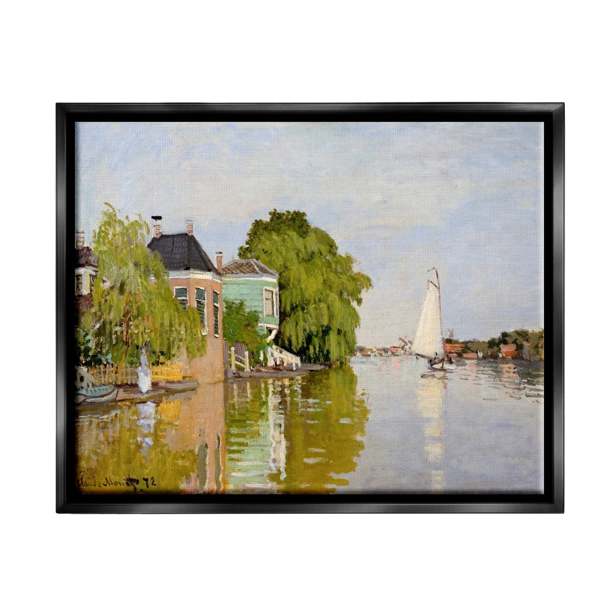 Stupell Industries City Town Along Water Canal Sailboats Reflection Painting Jet Black Floating Framed Canvas Print Wall Art, Design by Lettered and Lined