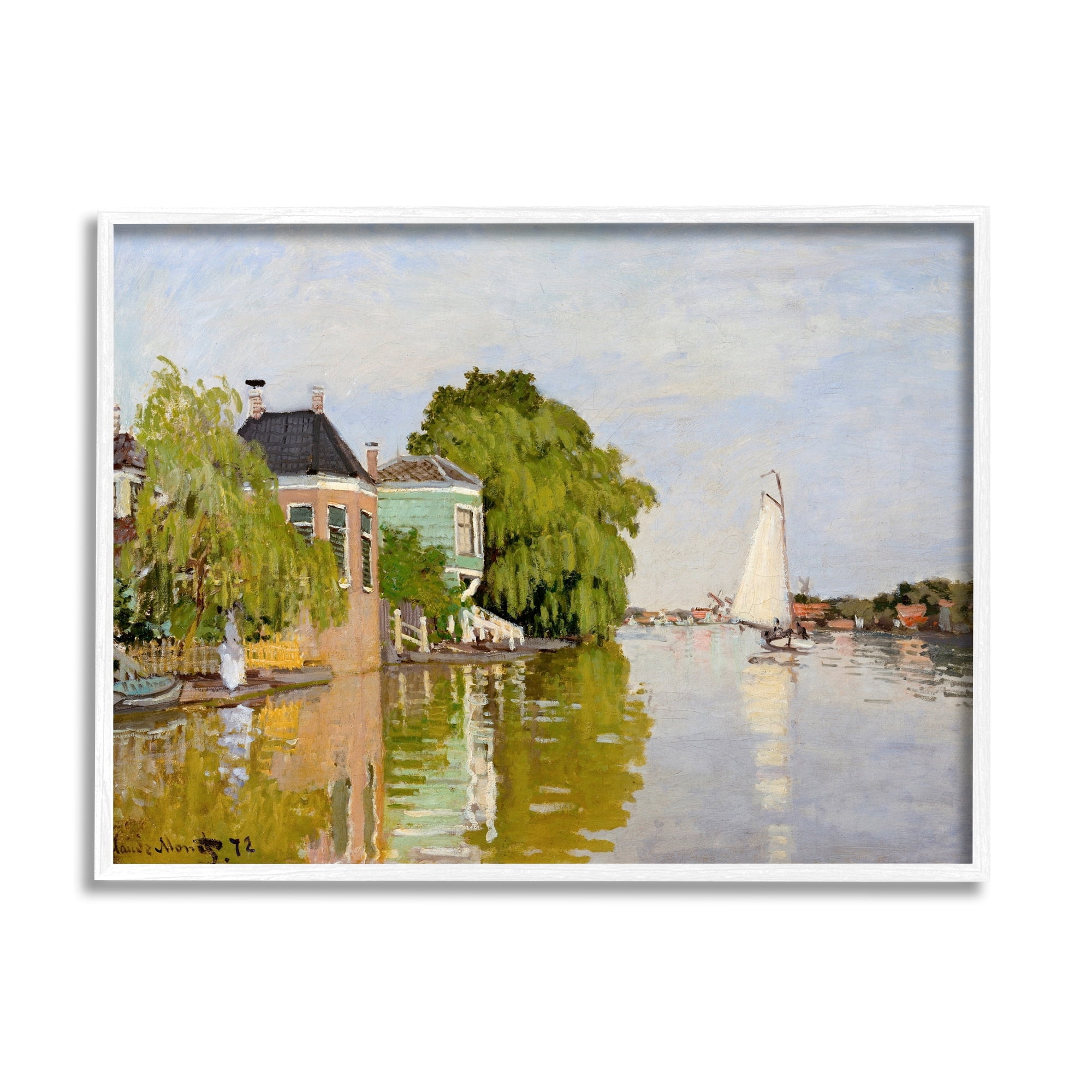 Stupell Industries City Town Along Water Canal Sailboats Reflection Painting White Framed Art Print Wall Art, Design by Lettered and Lined