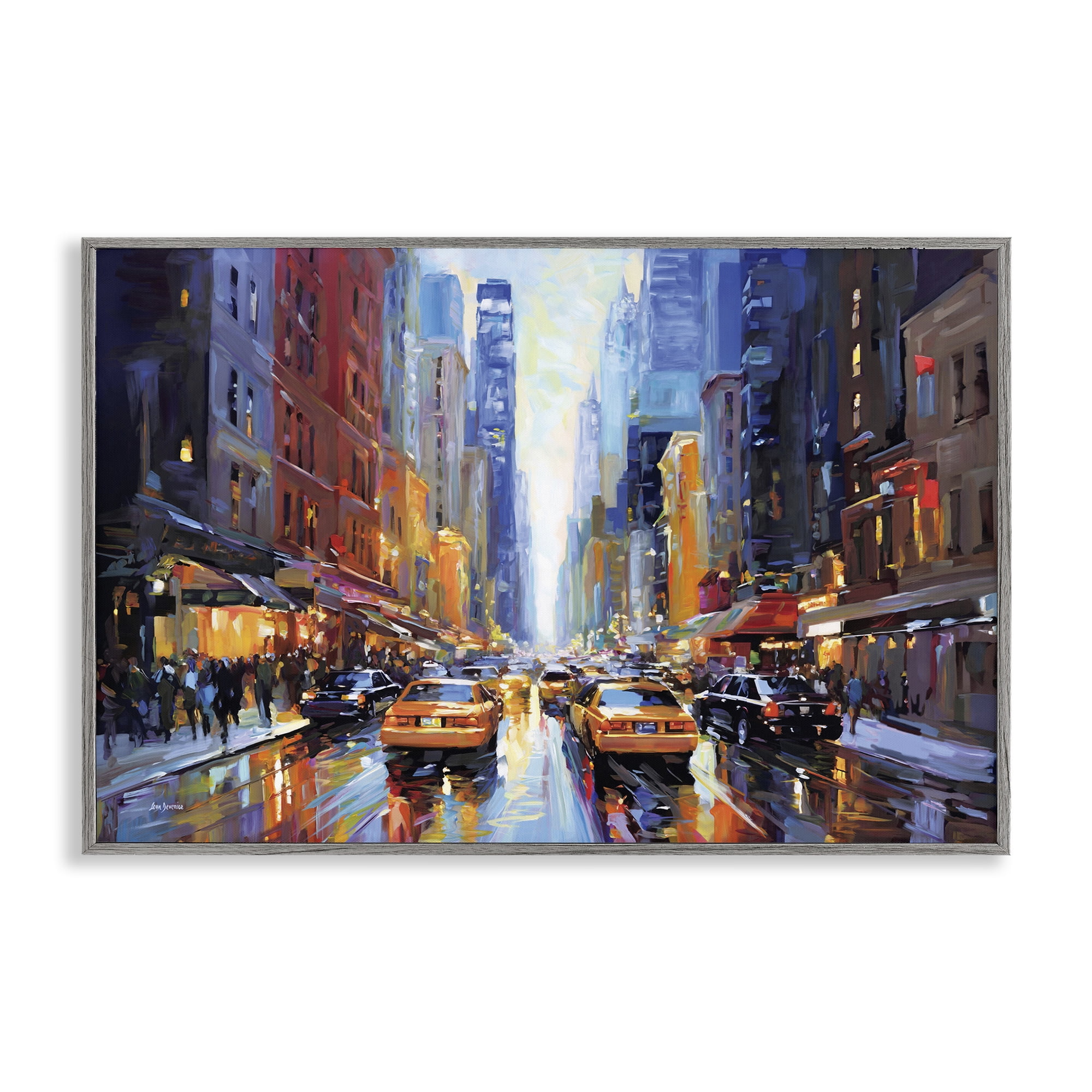 Stupell Industries City Traffic in Rain Scenic & Cityscapes Painting Gray Framed Art Print Wall Art, 24 x 16