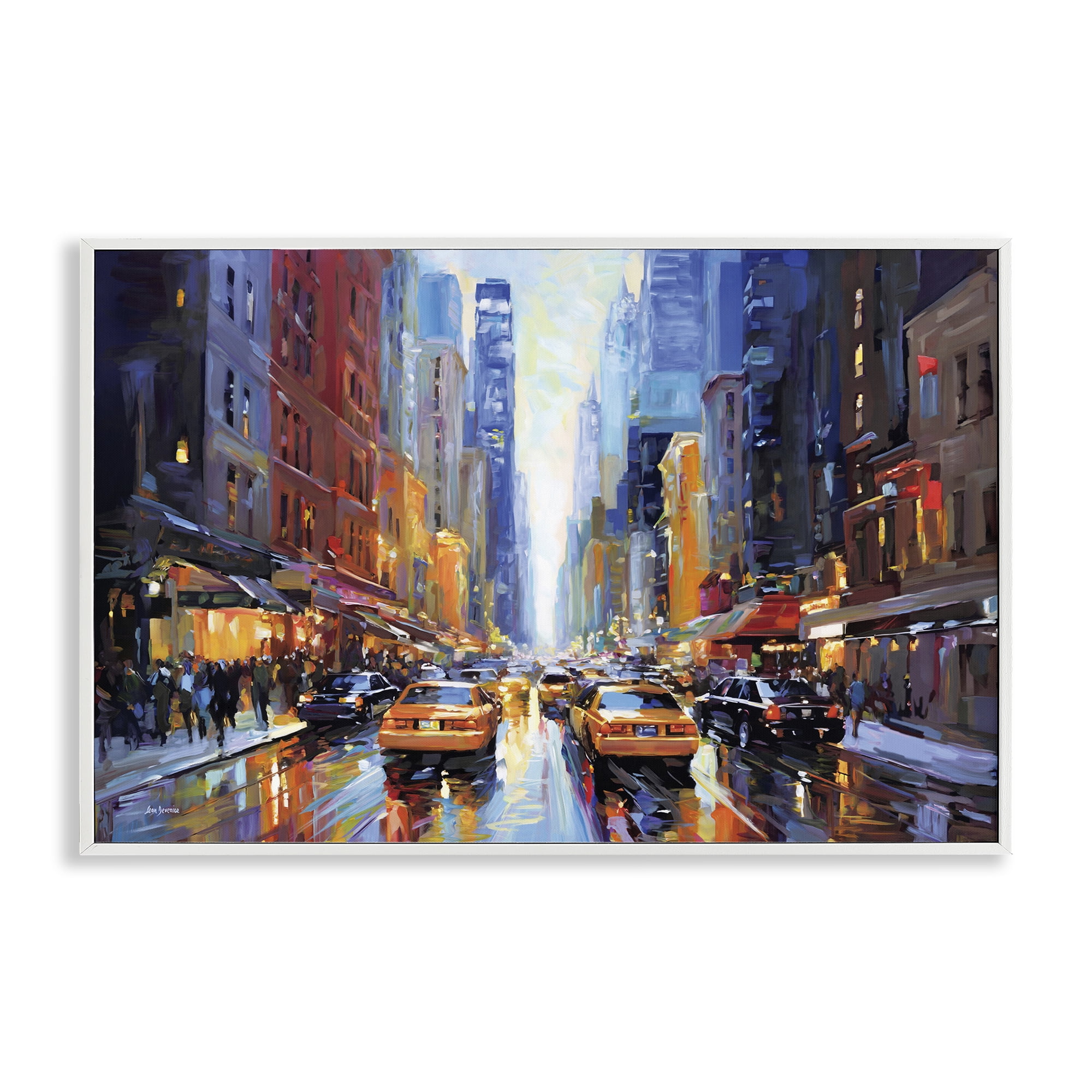Stupell Industries City Traffic in Rain Scenic & Cityscapes Painting White Framed Art Print Wall Art, 18 x 12