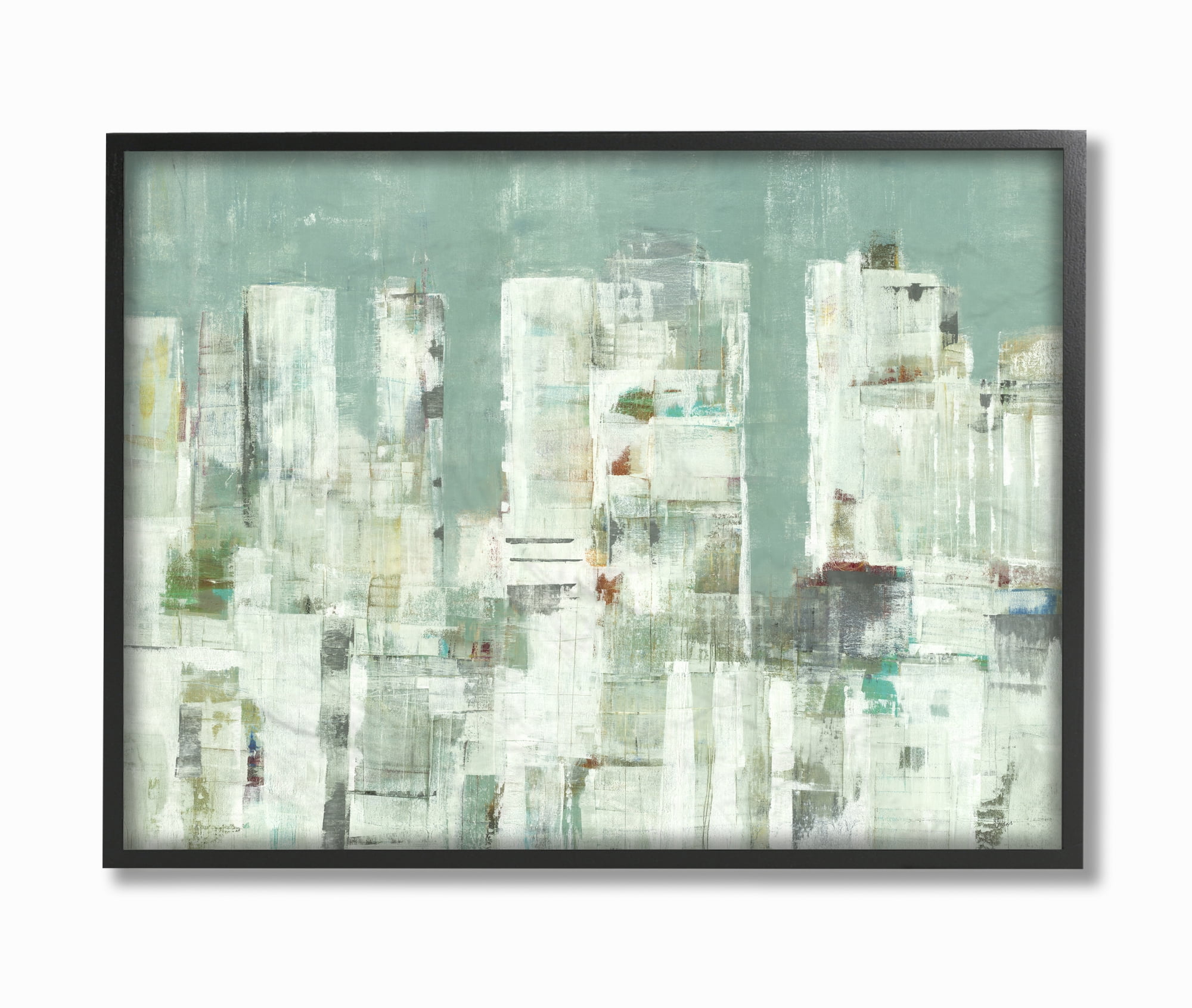 Stupell Industries Cityscape Abstract Shapes White Green Painting Framed Wall Art by Third and Wall