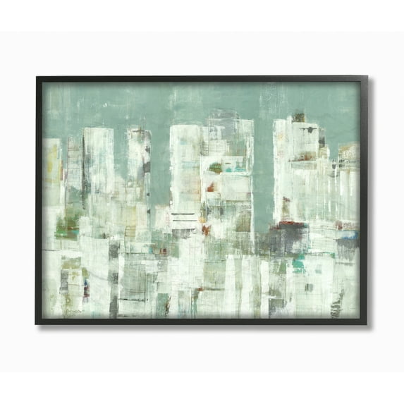Stupell Industries Cityscape Abstract Shapes White Green Painting Framed Wall Art by Third and Wall
