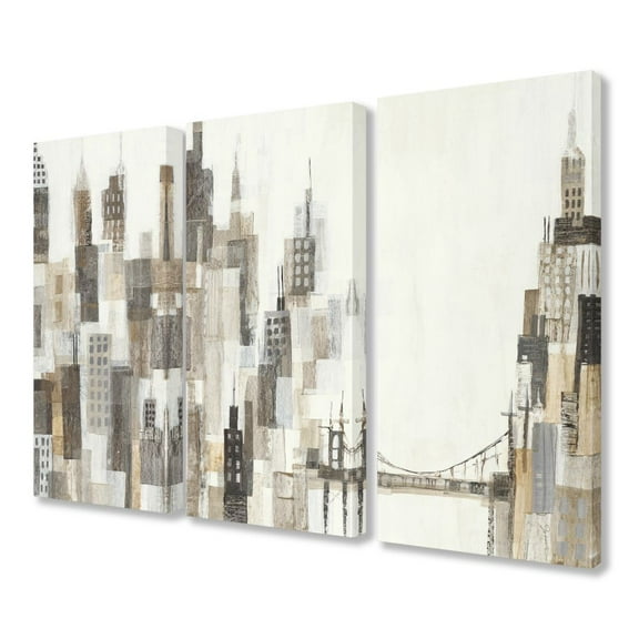 Stupell Industries Cityscape Abstract Squares Neutral Painting Canvas Wall Art by Third and Wall, 3 Piece, 16" x 24"