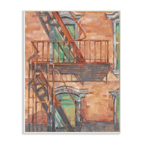 Stupell Industries Cityscape Fire Escape Green Red Painting Unframed Art Print Wall Art, 13x19, by Ethan Harper