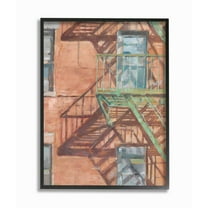 Stupell Industries Cityscape Fire Escape Red Green Painting Black Framed Art Print Wall Art, 24x30, by Ethan Harper