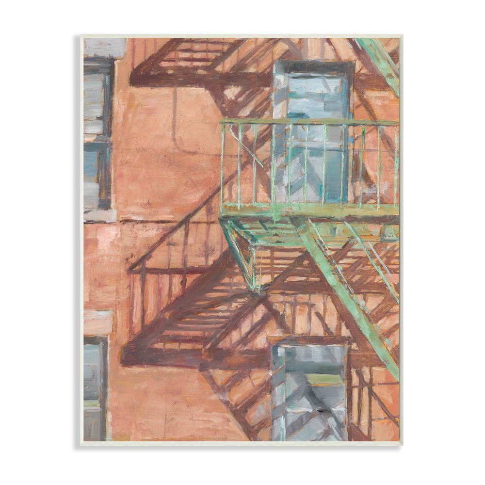 Stupell Industries Cityscape Fire Escape Red Green Painting Wall Plaque by Ethan Harper