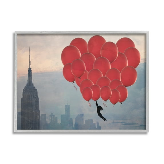 Stupell Industries Cityscape Girl Balloons Abstract Modern Collage Design Framed Wall Art by Ashley Davis, 11" x 14", Gray Framed