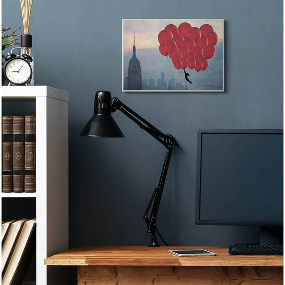 Stupell Industries Cityscape Girl Balloons Abstract Modern Collage Design Wall Plaque by Ashley Davis, 13" x 19", Wall Plaque