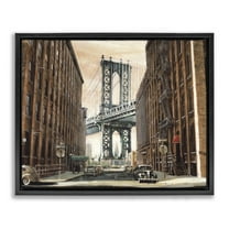 Stupell Industries Cityscape with Bridge View Scenery Painting Black Floater Framed Art Print Wall Art, 21 x 17