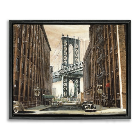 Stupell Industries Cityscape with Bridge View Scenery Painting Black Floater Framed Art Print Wall Art, 21 x 17