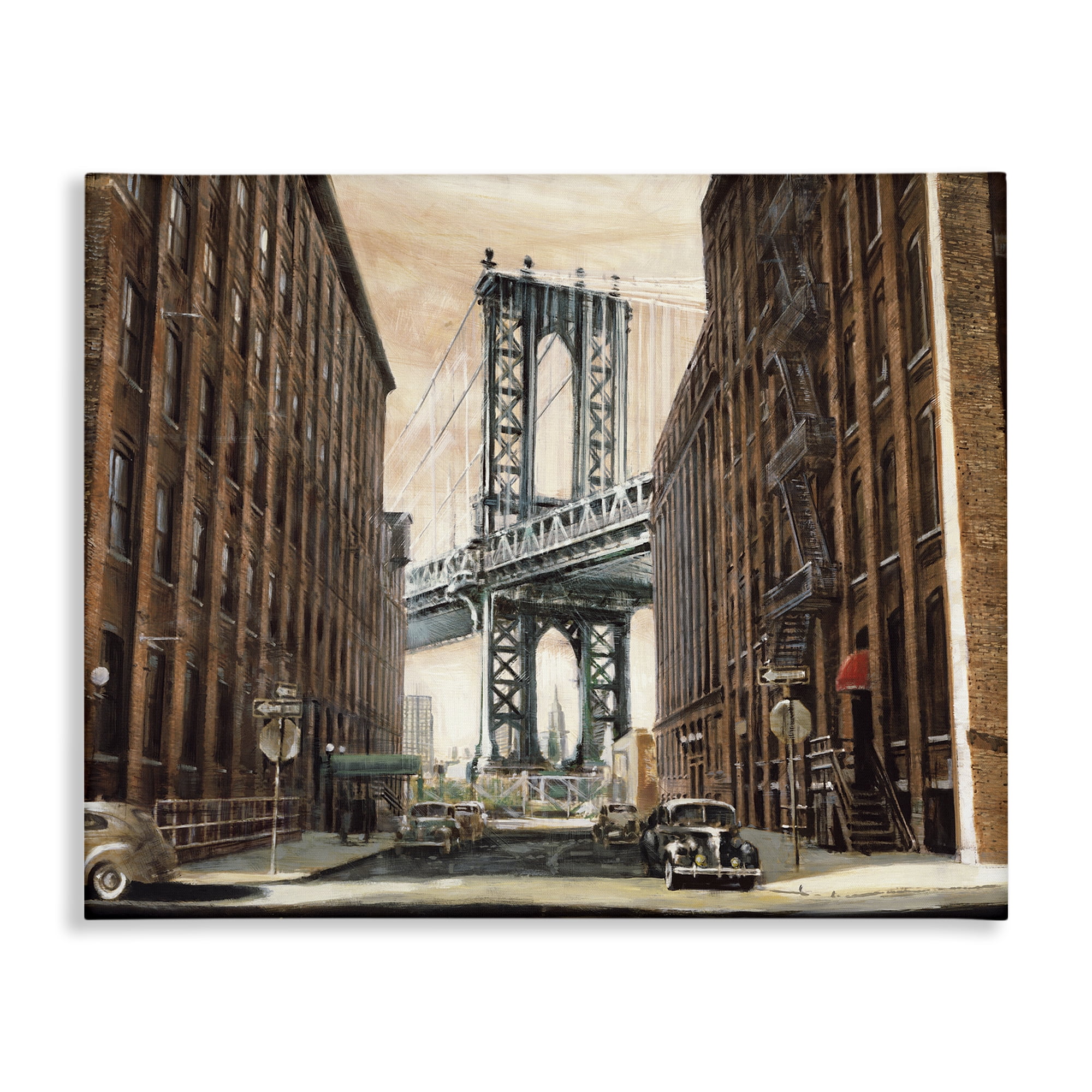 Stupell Industries Cityscape with Bridge View Scenery Painting Gallery Wrapped Canvas Art Print Wall Art, 20 x 16