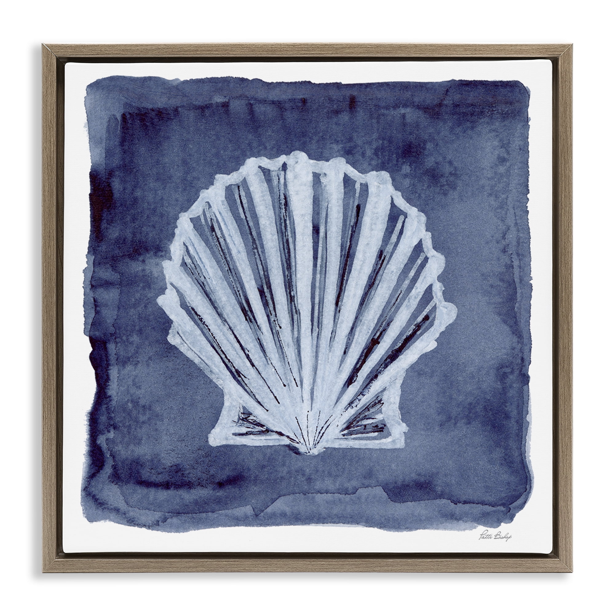 Stupell Industries Clam Shell Impression Animals Painting Brown Floater Framed Canvas Art Print Wall Art, 18 x 18