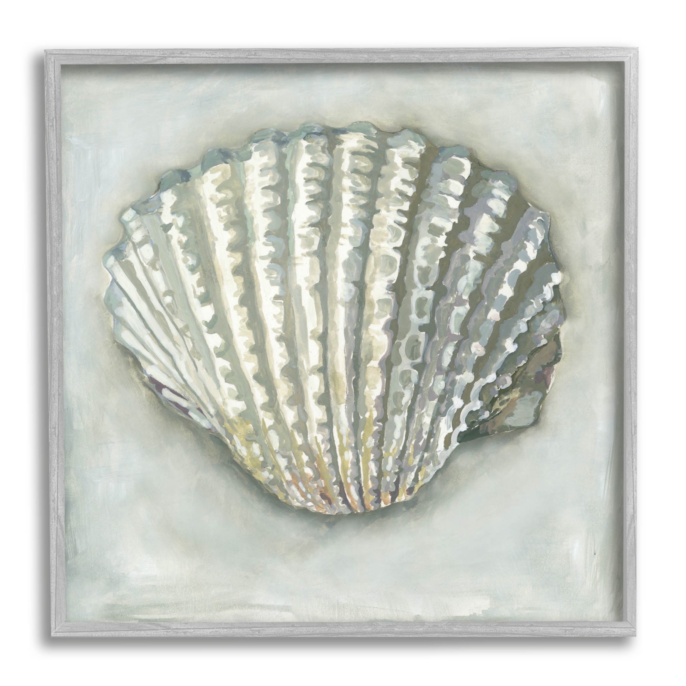 Stupell Industries Clam Shell Nautical Grey Painting Gray Framed Art Print Wall Art, Design by Erica Christopher