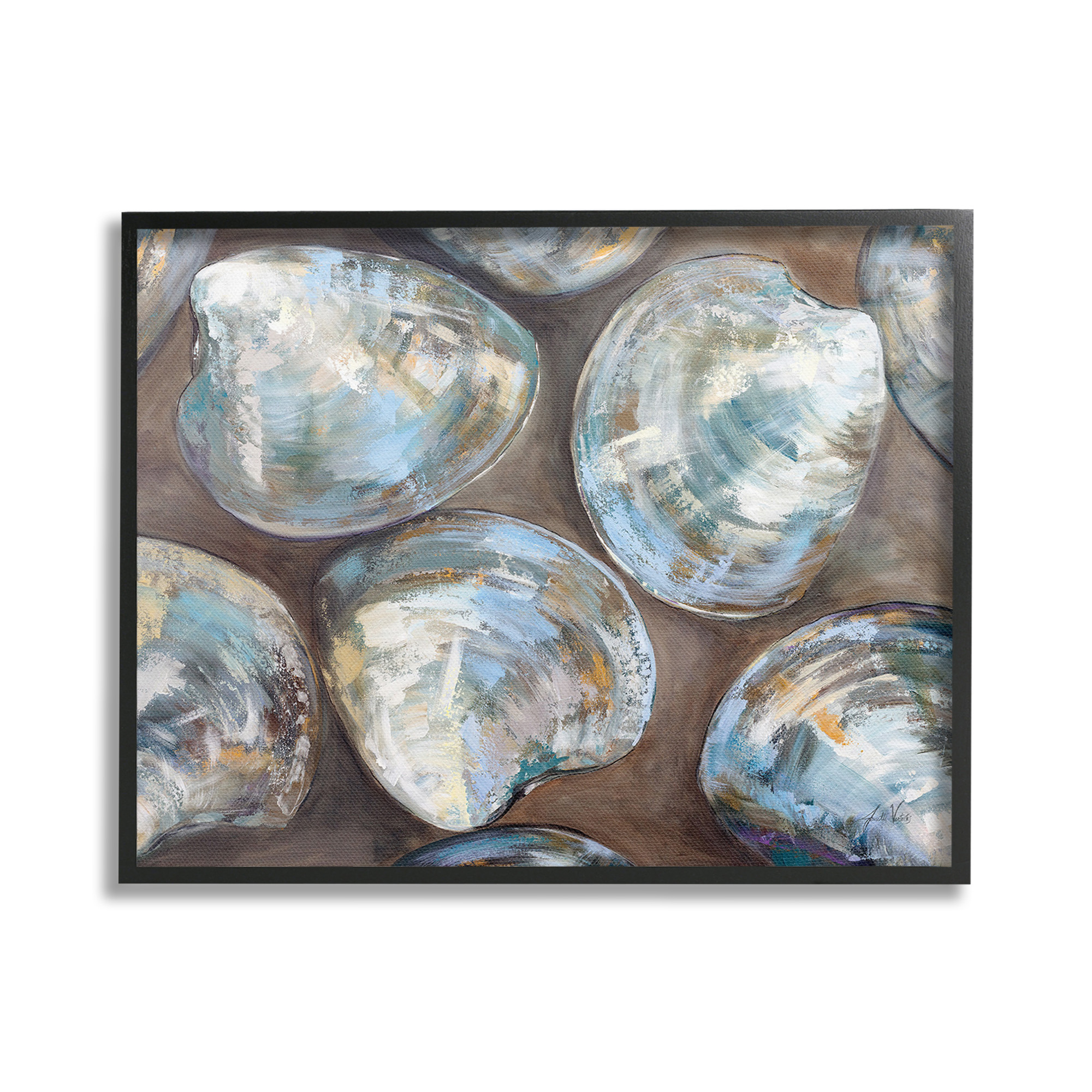 Stupell Industries Clam Shell Pattern Animals & Insects Painting Black Framed Art Print Wall Art, 30 x 24