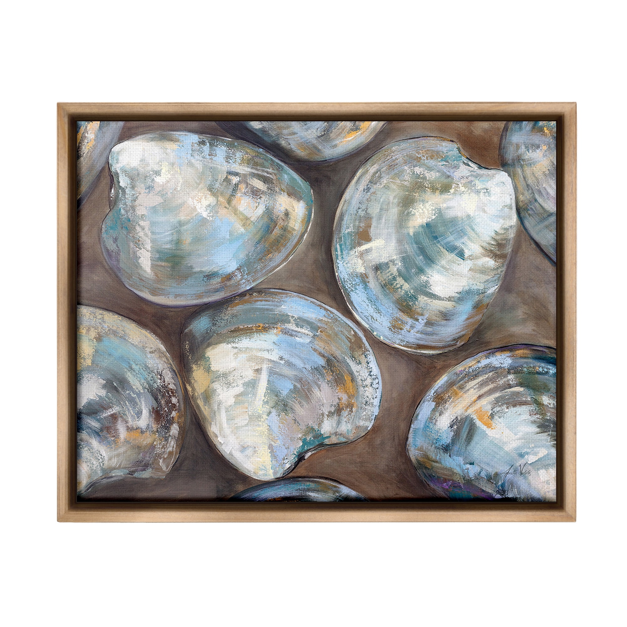 Stupell Industries Clam Shell Pattern Animals & Insects Painting Brown Floater Framed Canvas Art Print Wall Art, 21 x 17